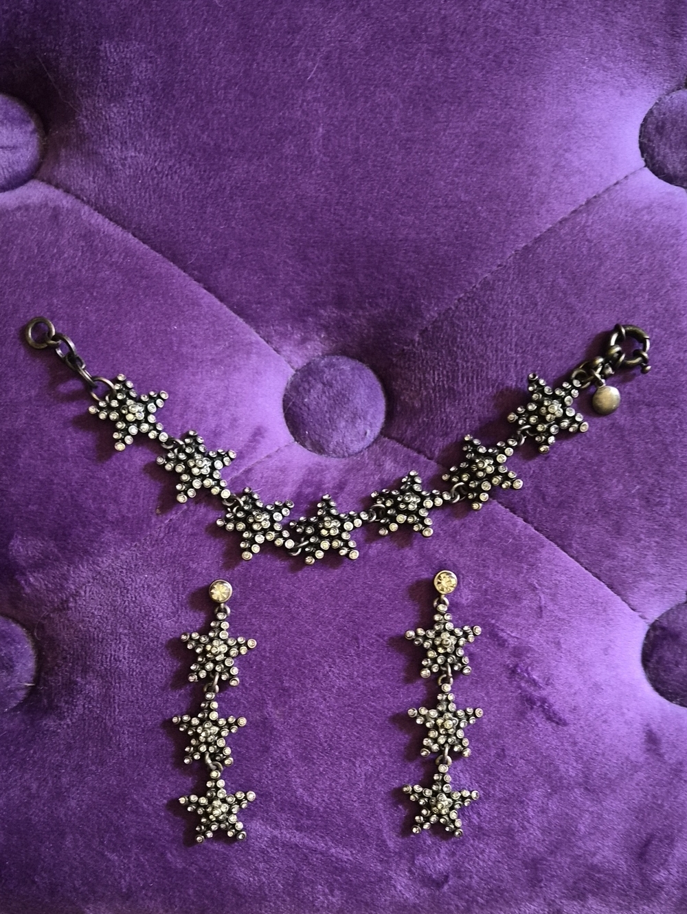 J.Crew Smokey Rhinestone Star Bracelet and Drop Earrings Set - Silver Tone